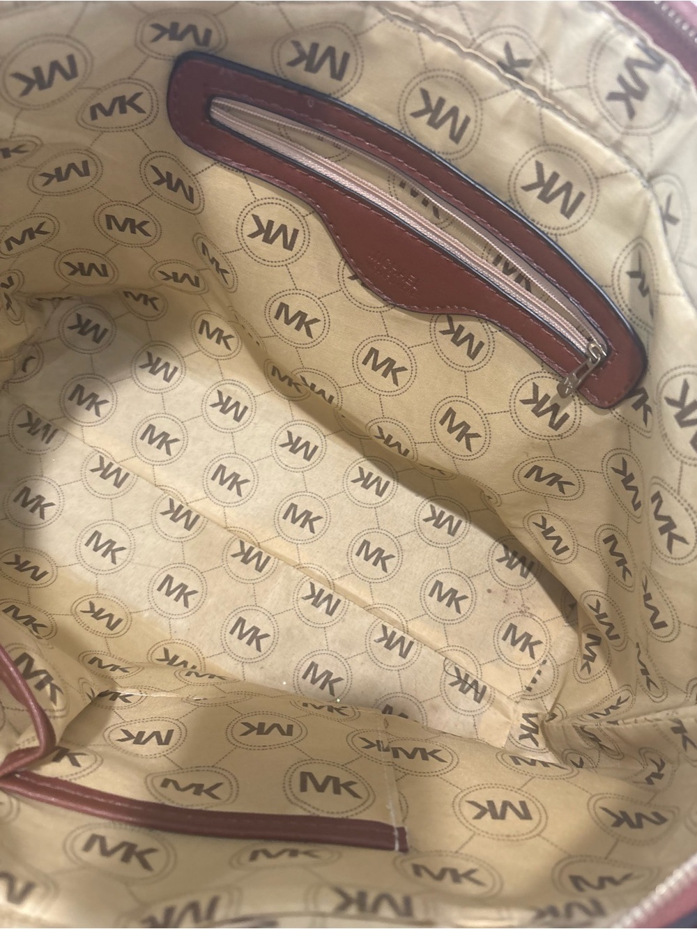 Michael Kors pink and White Striped Tote with Brown Leather Accents - Picture 8 of 12